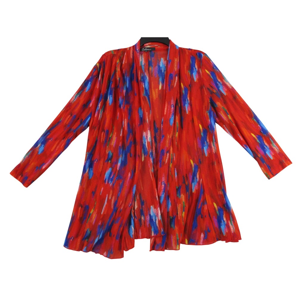 Caleesa Womens Red Abstract Brushstroke Open Front Draped Cardigan Size Medium